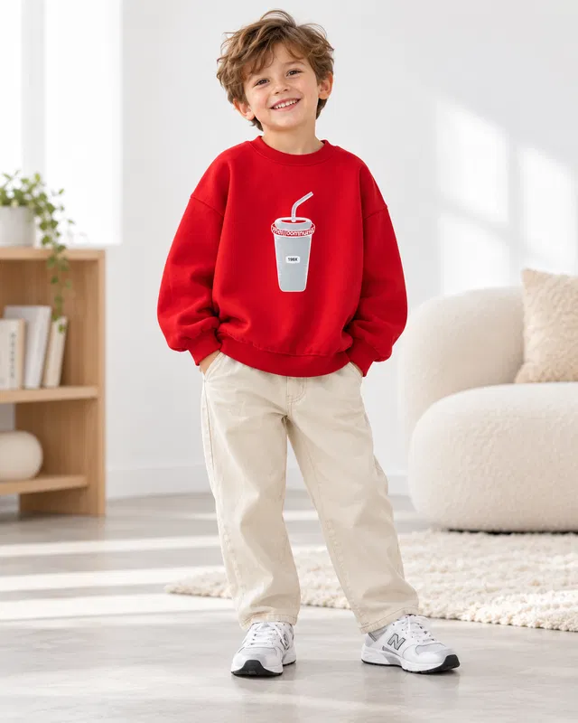 Baskı Detaylı Çocuk Sweatshirt Kırmızı [Renk: Kırmızı]