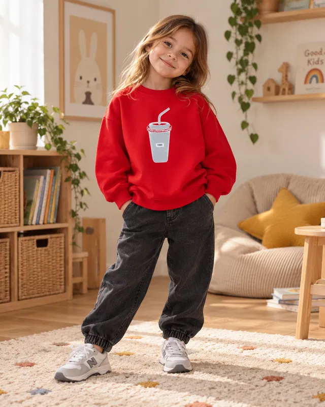 Baskı Detaylı Çocuk Sweatshirt Kırmızı [Renk: Kırmızı]