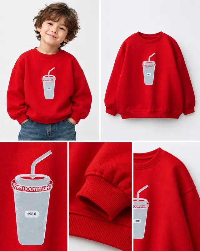Baskı Detaylı Çocuk Sweatshirt Kırmızı [Renk: Kırmızı]