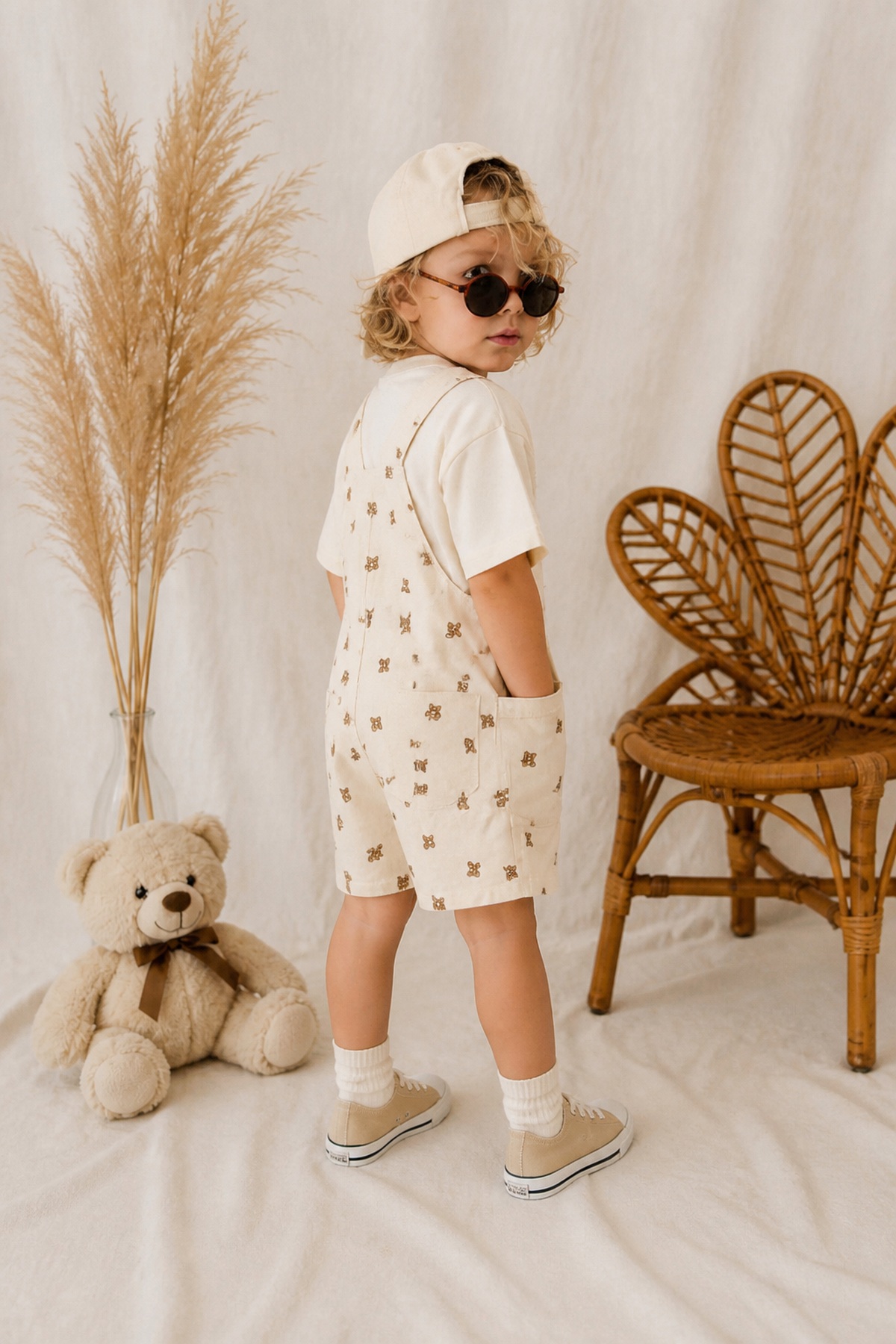 Salopet Thişrt Takım Ayıcık Desenli Unisex [Renk: Çok Renkli]