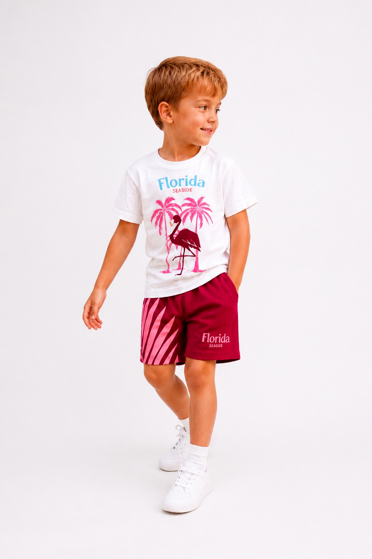 Çocuk  Tişört Şort Takım Unisex [Renk: Beyaz]