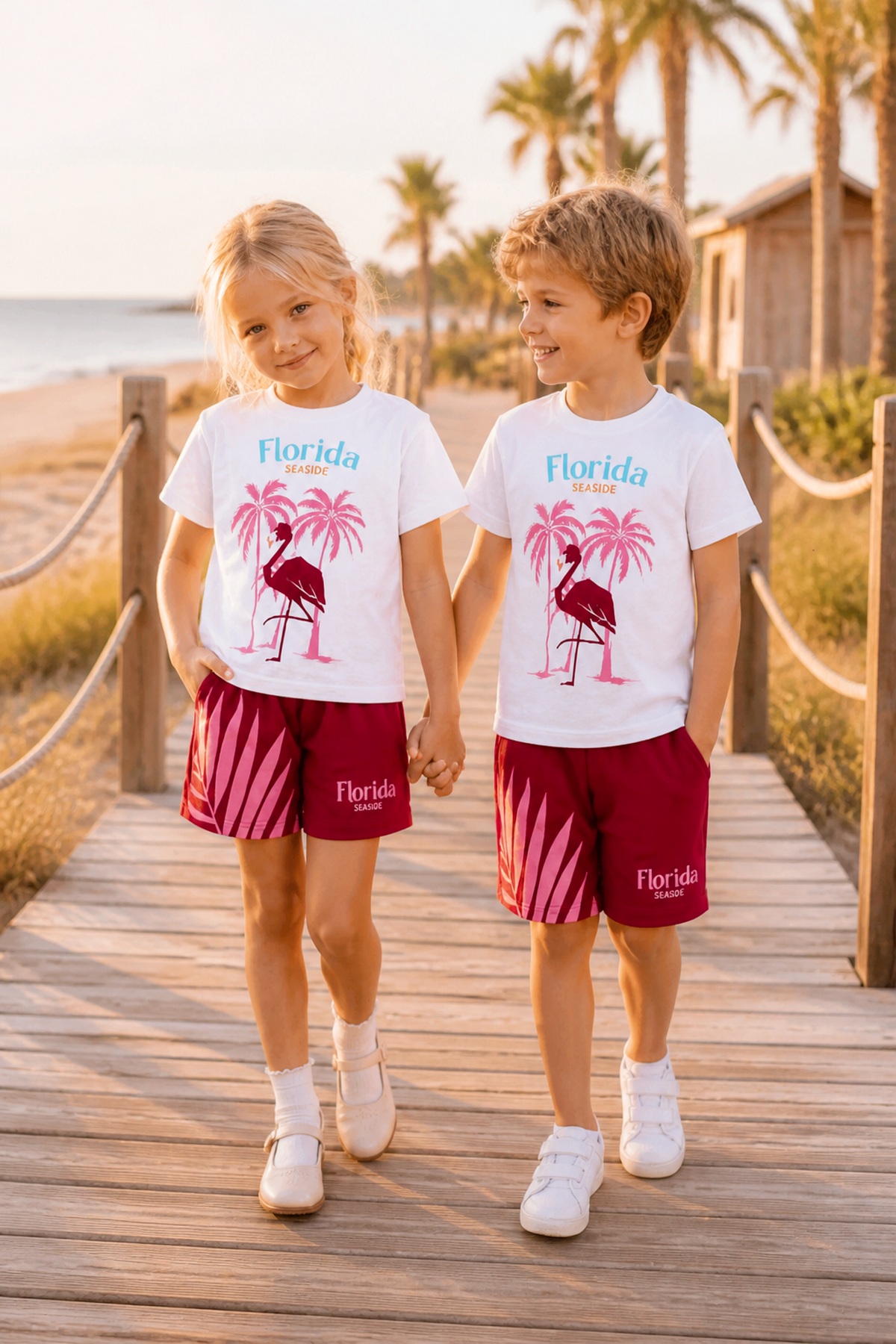 Çocuk  Tişört Şort Takım Unisex [Renk: Beyaz]