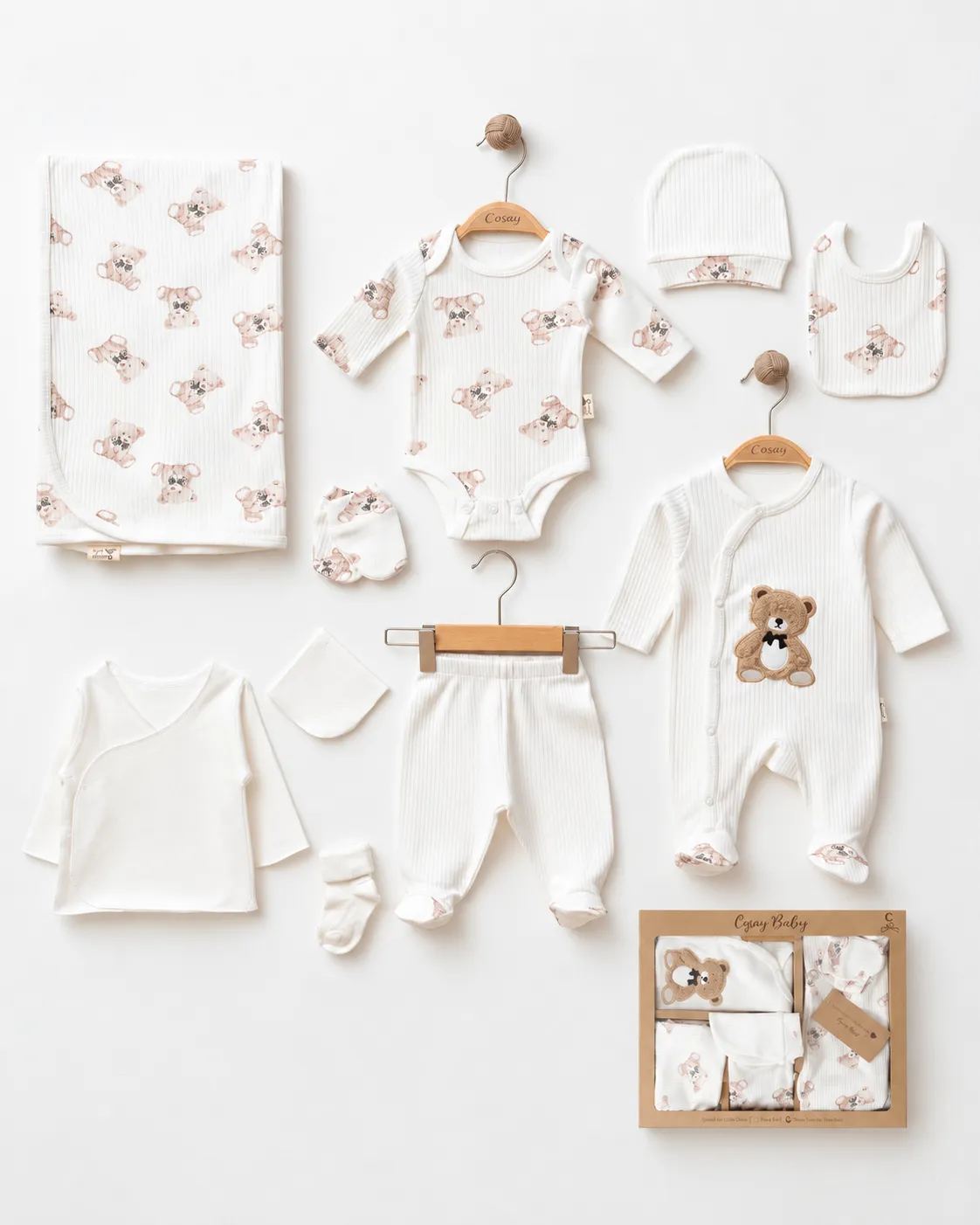 Erkek Bebek Ayıcık Desenli Hastane Çıkışı 10'lu Set