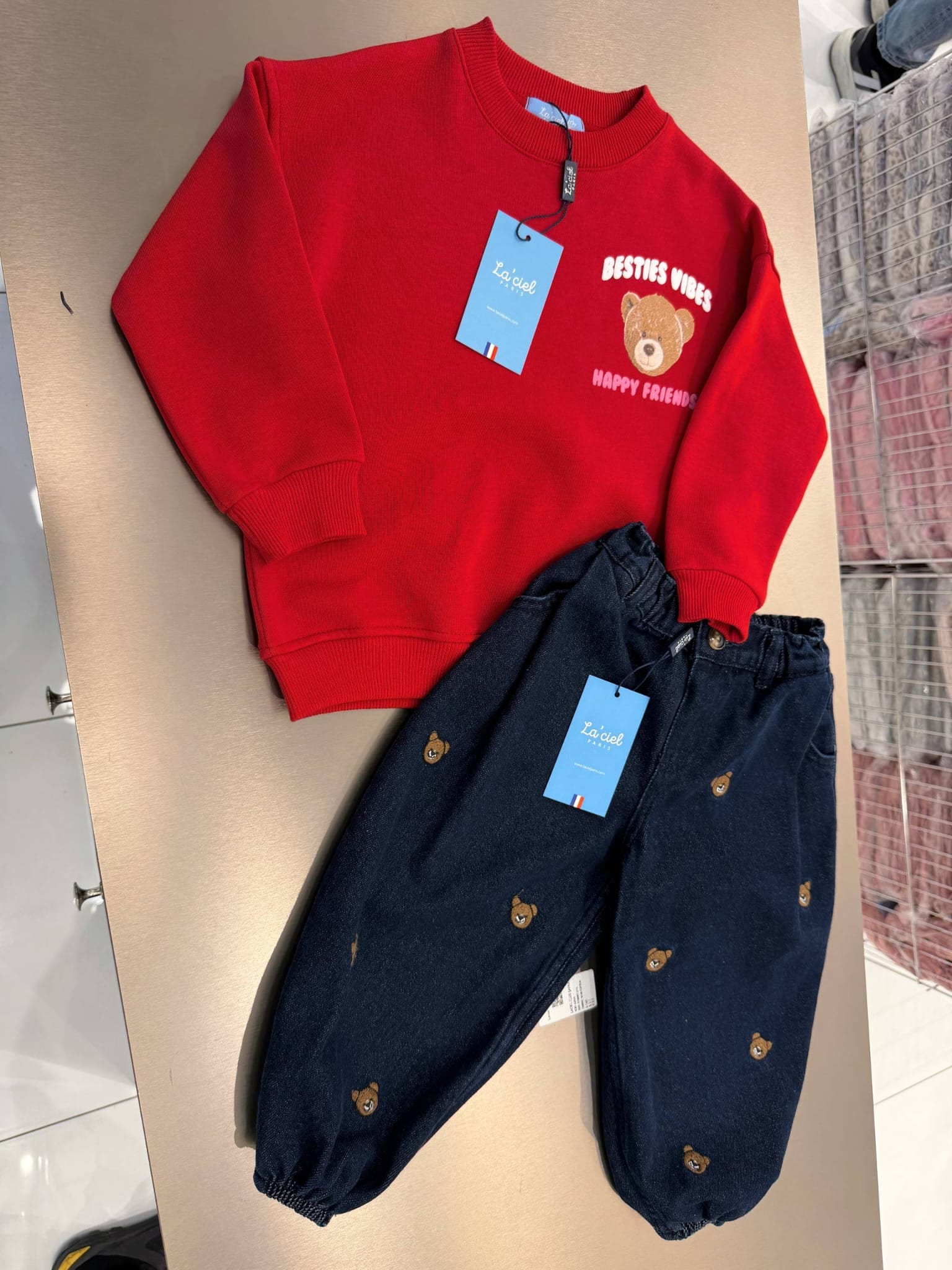 Kız Çocuk Sweatshirt Jean Pantolon Takım [Renk: Kırmızı]