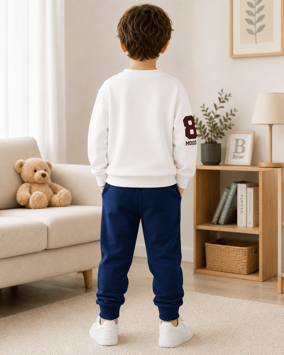 Erkek Çocuk Ayıcık Baskılı Sweatshirt Eşofman Altı Takımı [Renk: Lacivert]